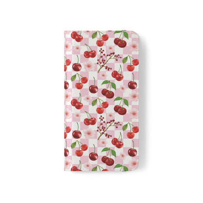 Cherry Checkerboard Flip Phone Case Cover with Pockets - Phone Case - Kristine Celestine