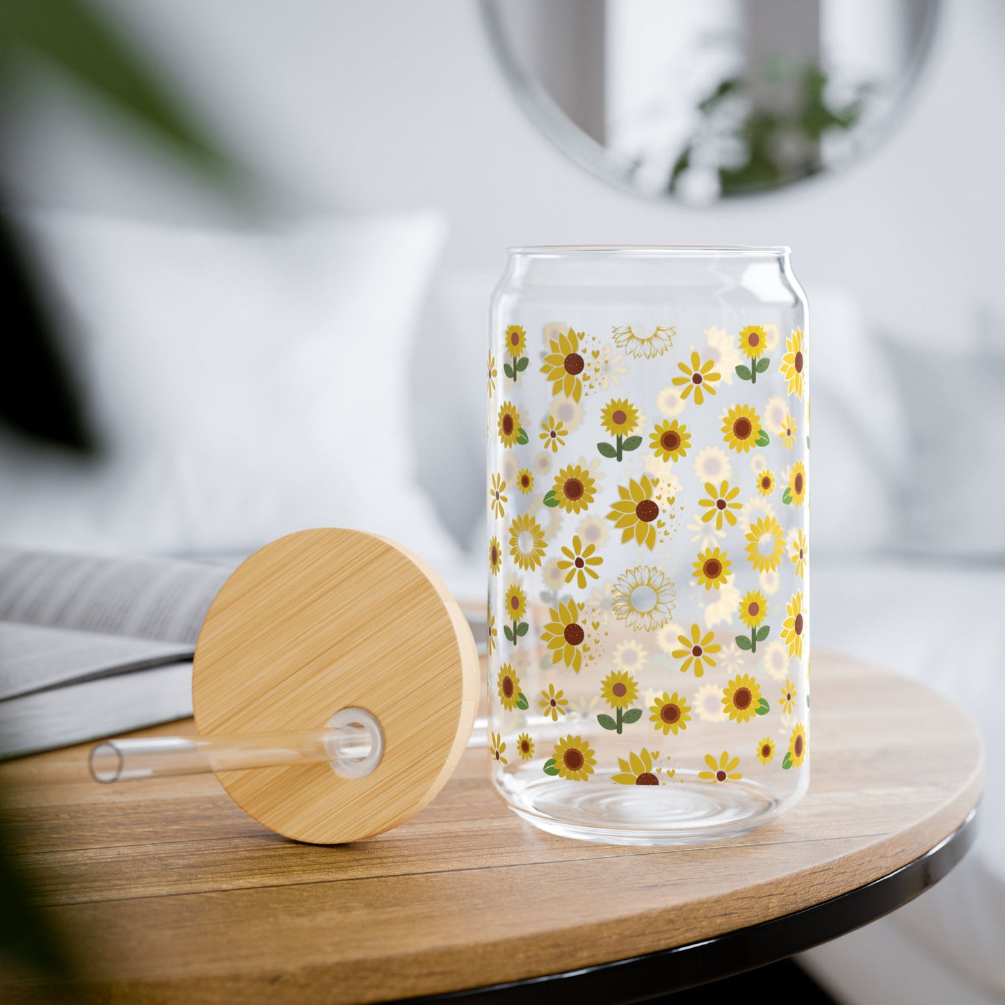 Sunflower Burst Sipper Glass 16 oz