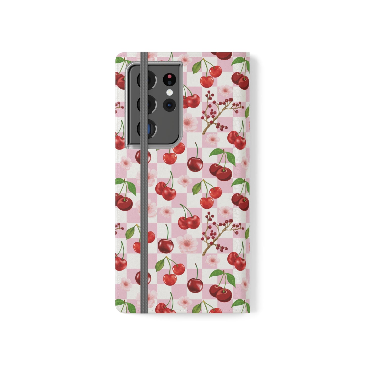 Cherry Checkerboard Flip Phone Case Cover with Pockets - Phone Case - Kristine Celestine