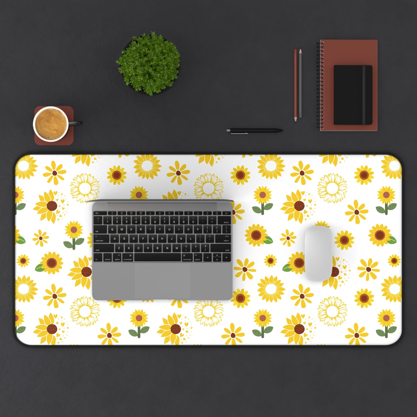 Sunflower Burst Desk Mat Summer Flower Computer Mat Yellow Floral Office Mat