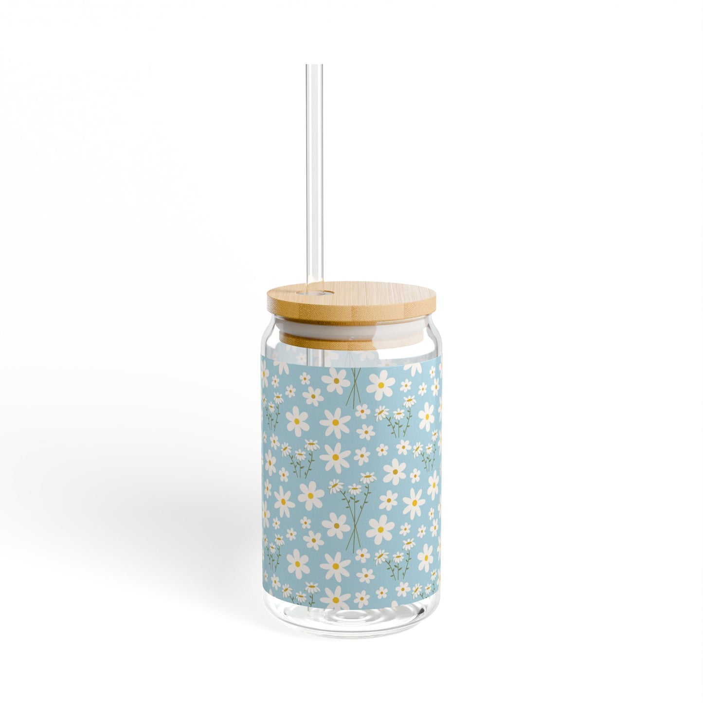 Sky Blue Daisy Sipper Glass 16 oz