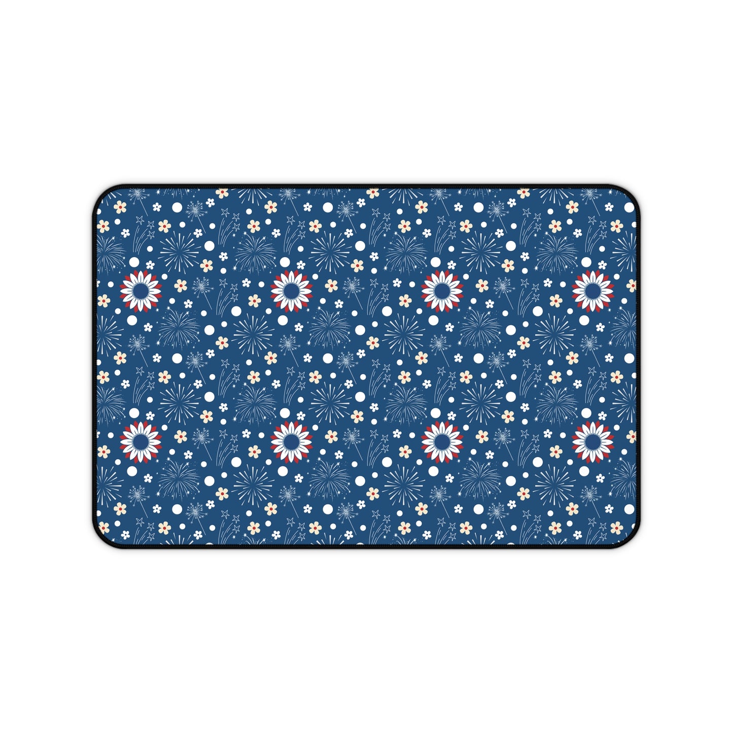 USA Daisy Fireworks Desk Mat 4th of July Flowers Computer Mat Red White and Blue Floral America Office Mat