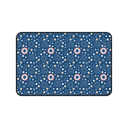 USA Daisy Fireworks Desk Mat 4th of July Flowers Computer Mat Red White and Blue Floral America Office Mat