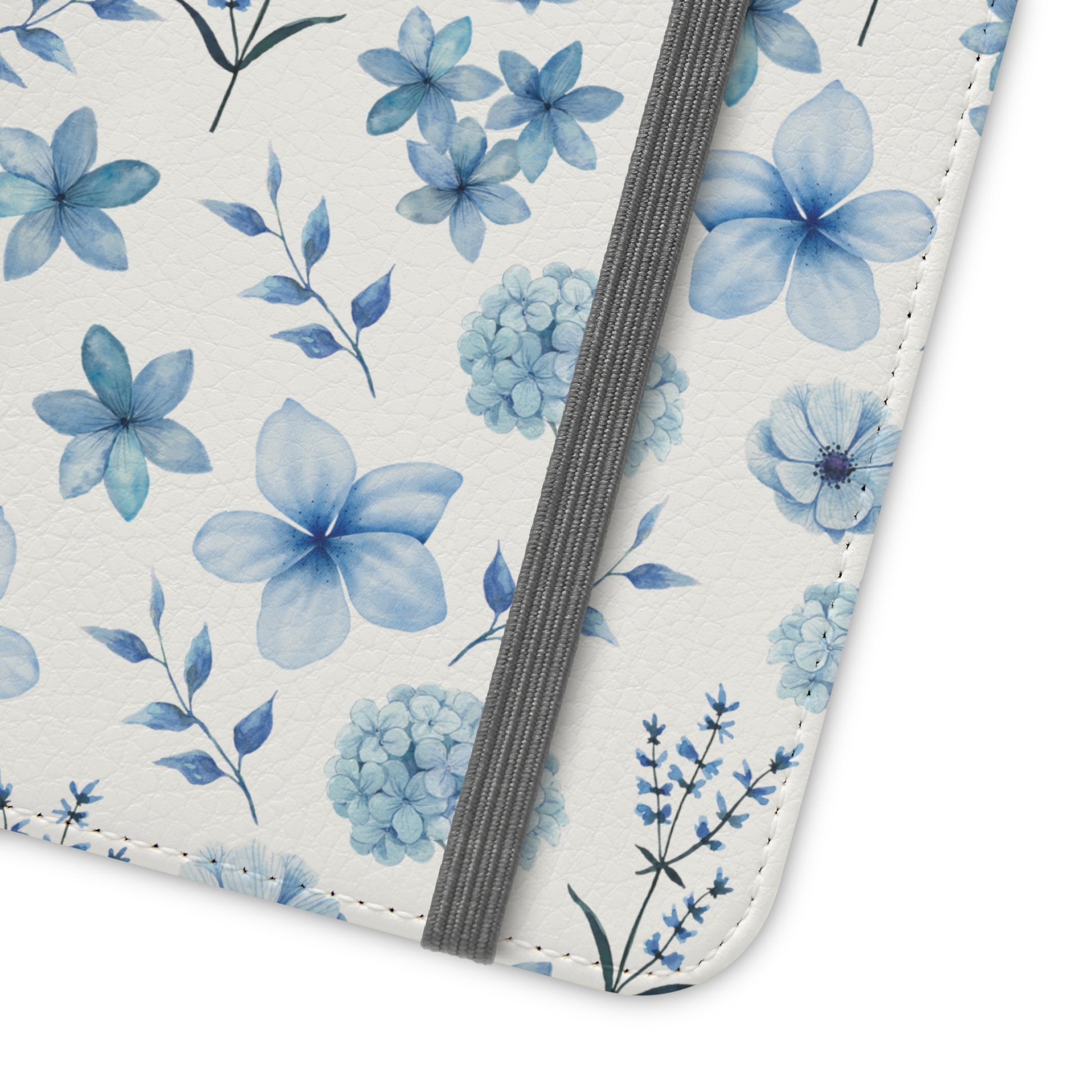 Snowy Blue Flowers Flip Phone Case Cover with Pockets - Phone Case - Kristine Celestine