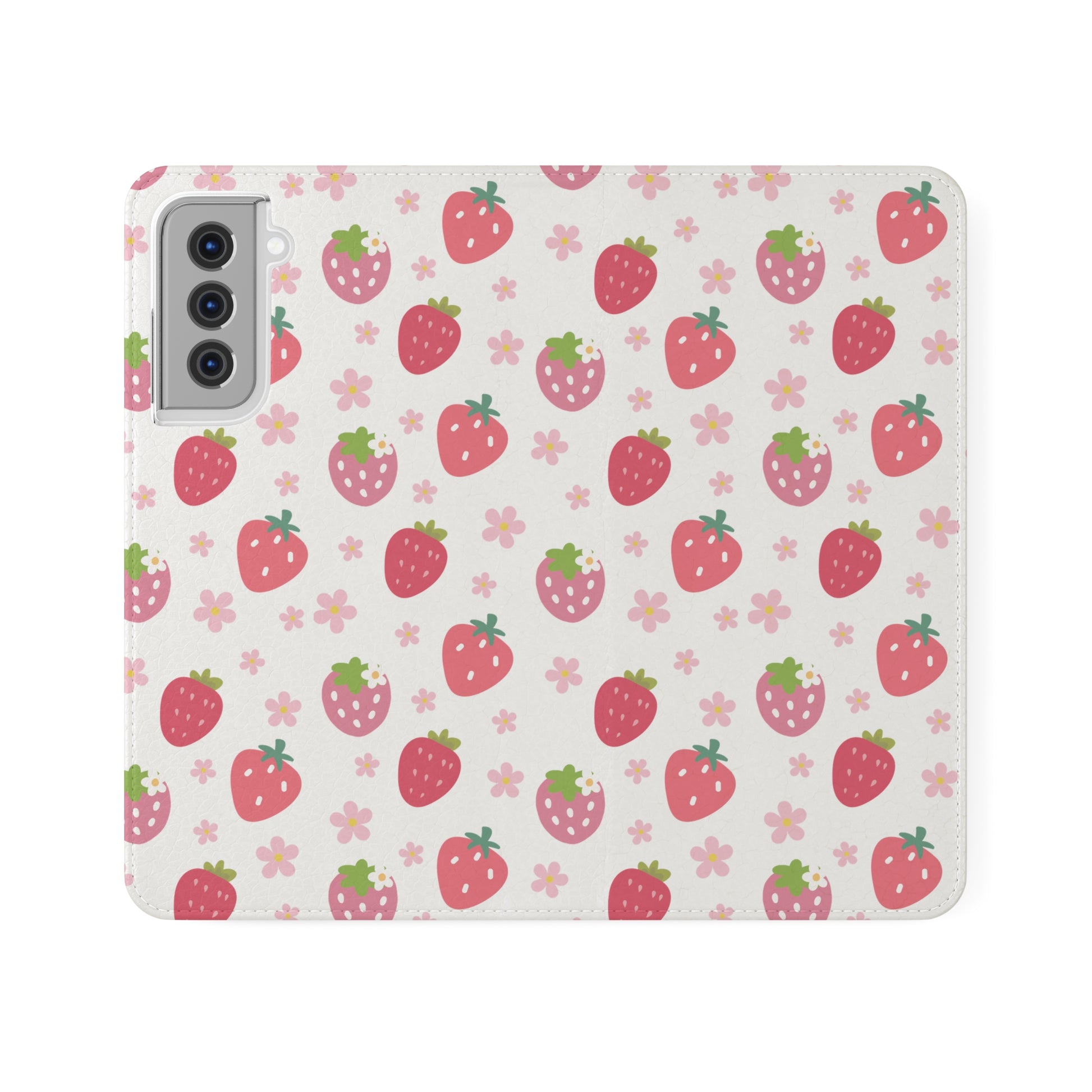 Strawberries and Daisies Flip Phone Case Cover with Pockets - Phone Case - Kristine Celestine