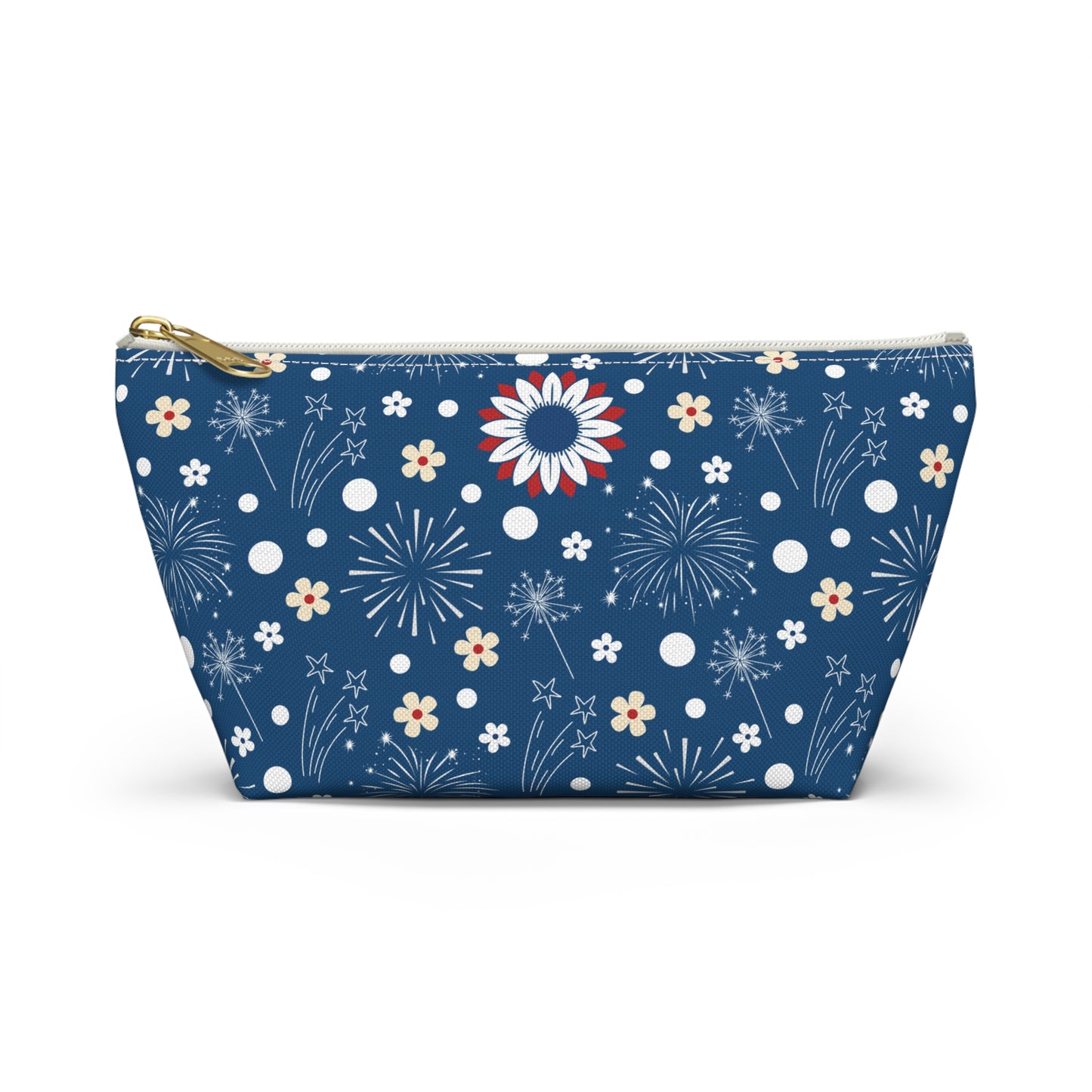 USA Daisy Fireworks Accessory Pouch with T-bottom Pouch for Makeup Small Bag for School Supplies Cute Summer Zipper Pouch