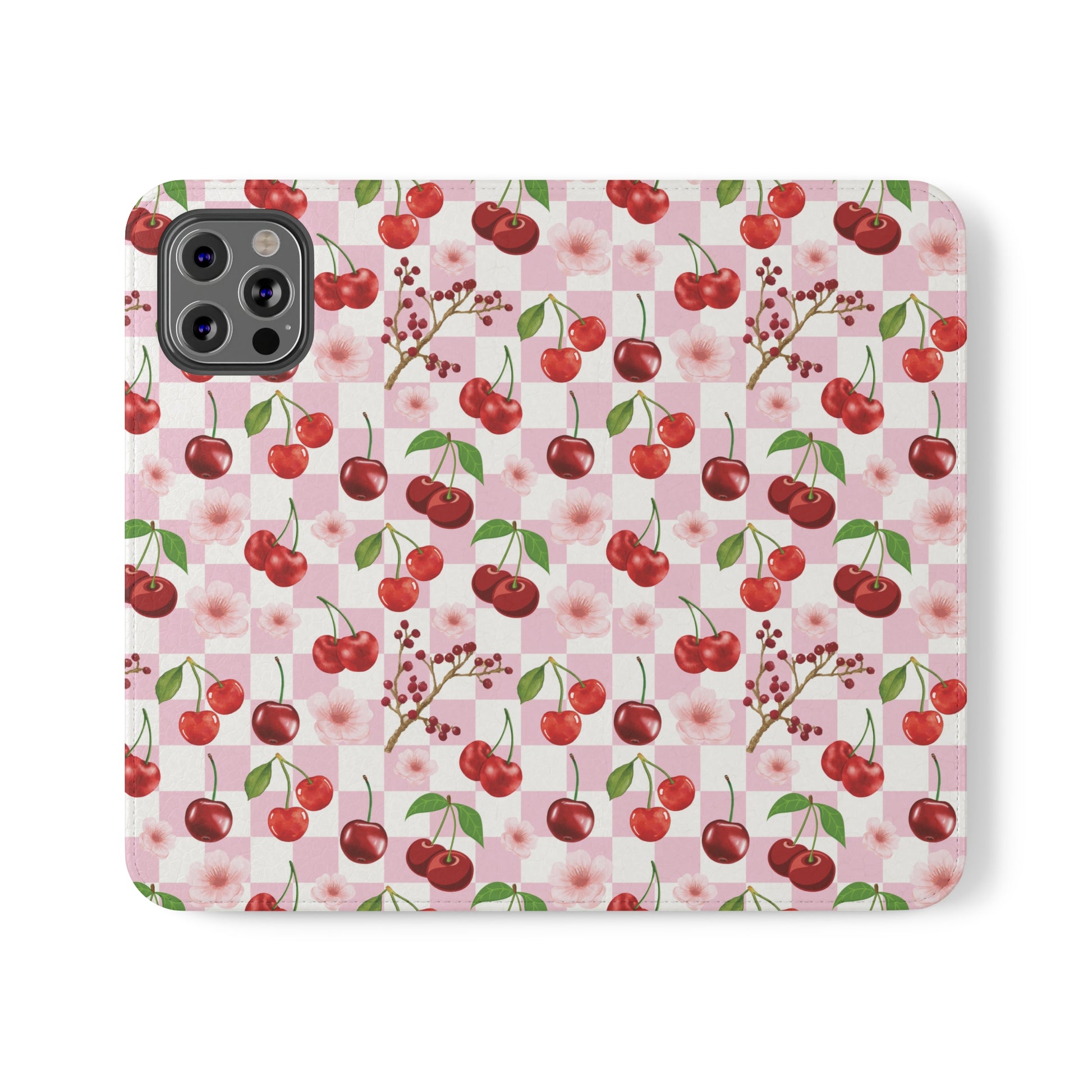 Cherry Checkerboard Flip Phone Case Cover with Pockets - Phone Case - Kristine Celestine