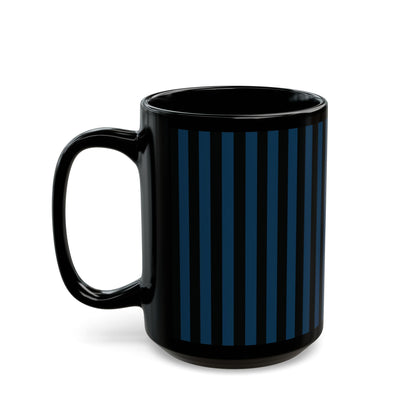 Navy Blue Stripes Black Mug Cool Summer Coffee Mug Tea Cup Spring Ceramic Mug