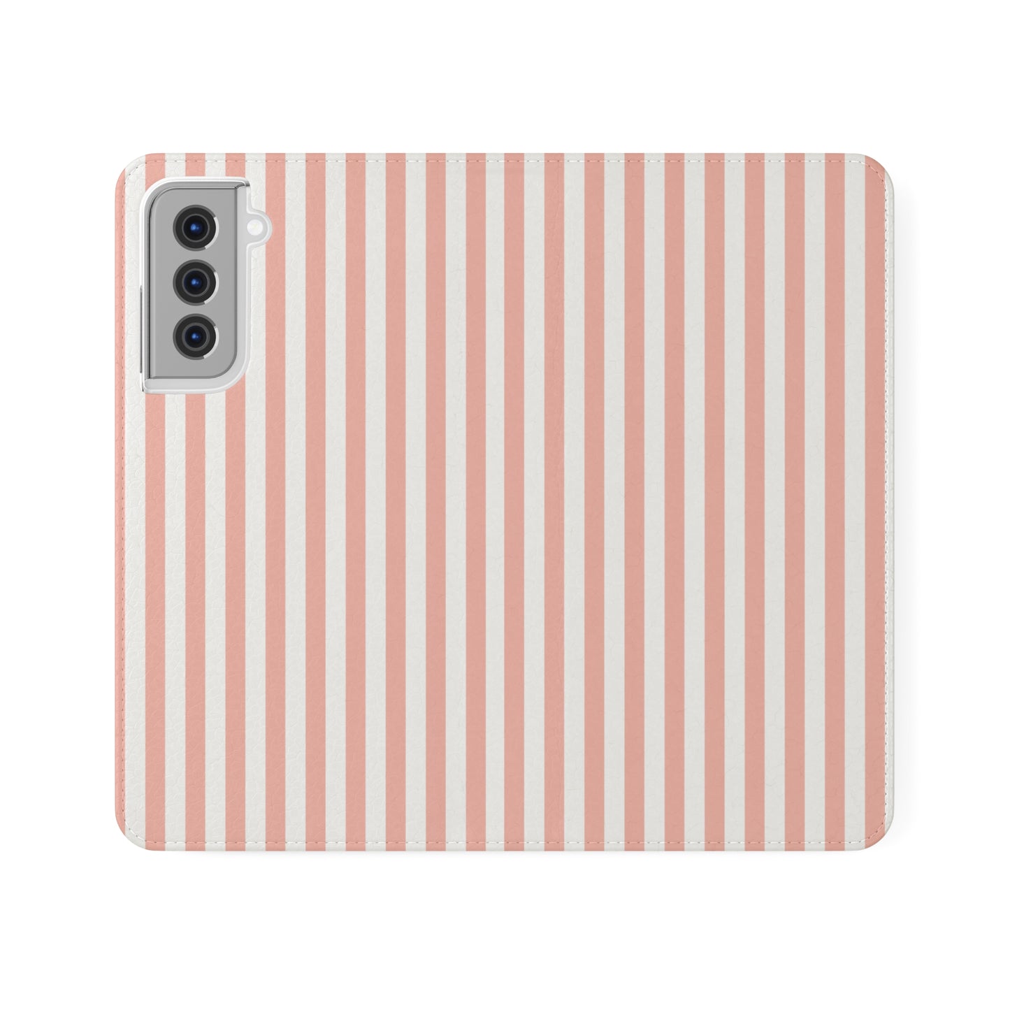 Coral Pink Stripes Flip Phone Case Cover with Pockets