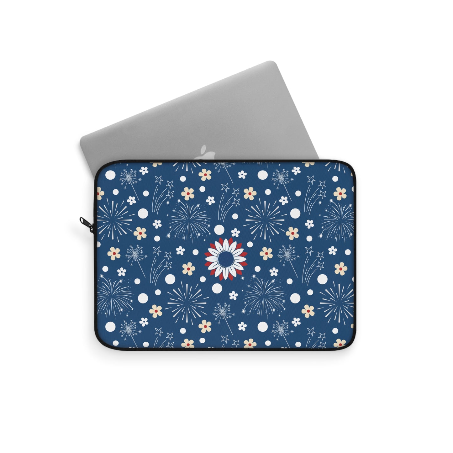 USA Daisy Fireworks Laptop Sleeve Cute American Laptop Pouch Red White and Blue Summer Laptop Bag Laptop Case Spring Laptop Protector Cute Tablet Sleeve Pretty Tablet Case Adorable Tablet Pouch