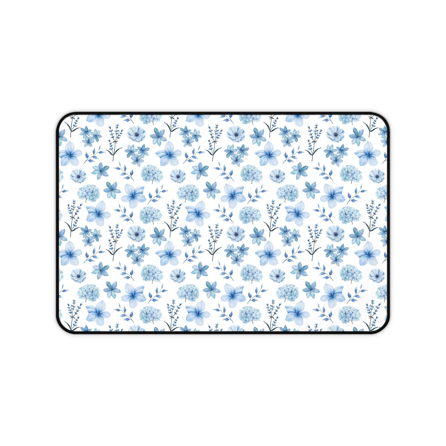 Snowy Blue Flowers Desk Mat Floral Winter Blue Computer Mat Watercolor Flowers Office Mat