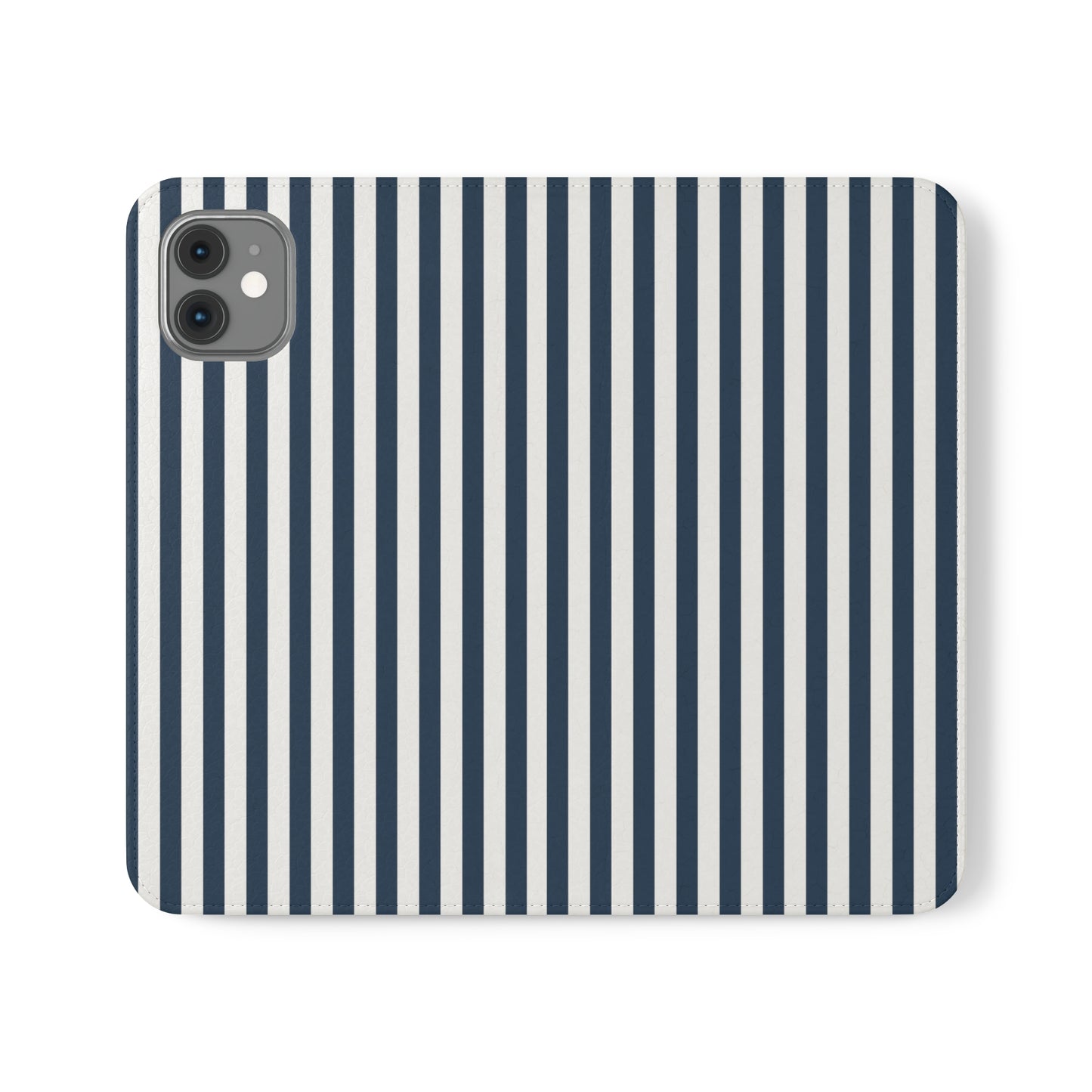 Navy Blue Stripes Flip Phone Case Cover with Pockets