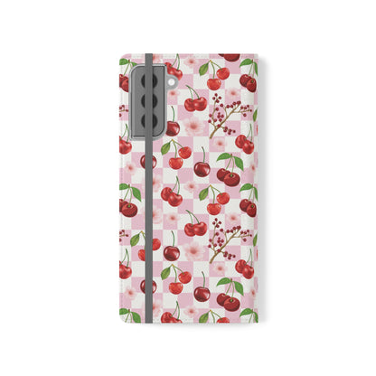 Cherry Checkerboard Flip Phone Case Cover with Pockets - Phone Case - Kristine Celestine