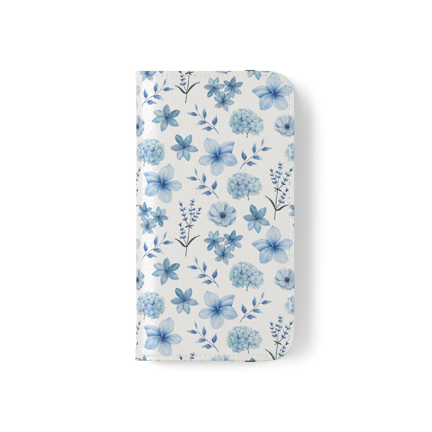 Snowy Blue Flowers Flip Phone Case Cover with Pockets - Phone Case - Kristine Celestine