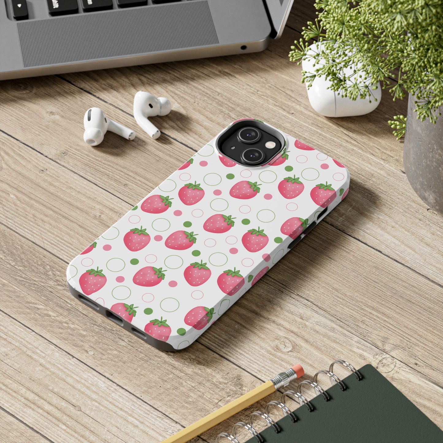 Pink Strawberry Bubbles Tough Phone Case for iPhone and Samsung Galaxy