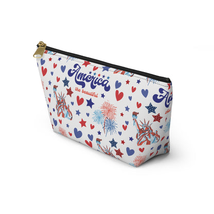 America the Beautiful Accessory Pouch with T-bottom Pouch for Makeup Small Bag for School Supplies Cute Summer Zipper Pouch