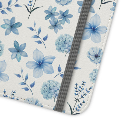 Snowy Blue Flowers Flip Phone Case Cover with Pockets - Phone Case - Kristine Celestine