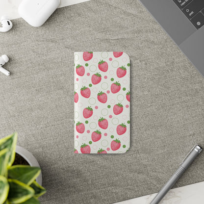 Pink Strawberry Bubbles Flip Phone Case Cover with Pockets - Phone Case - Kristine Celestine