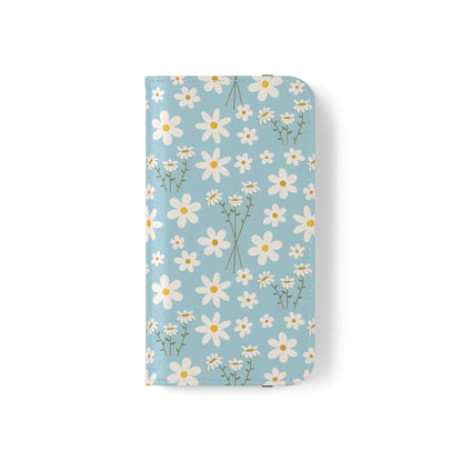 Sky Blue Daisy Flip Phone Case Cover with Pockets - Phone Case - Kristine Celestine