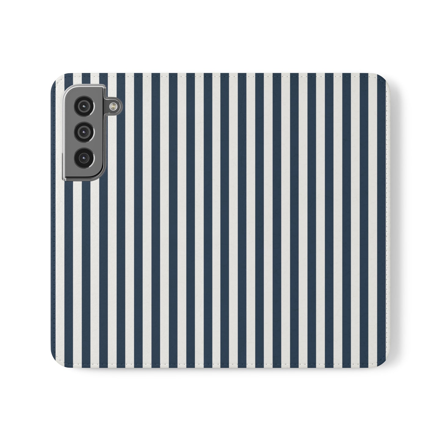 Navy Blue Stripes Flip Phone Case Cover with Pockets