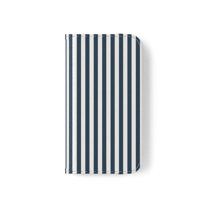 Navy Blue Stripes Flip Phone Case Cover with Pockets