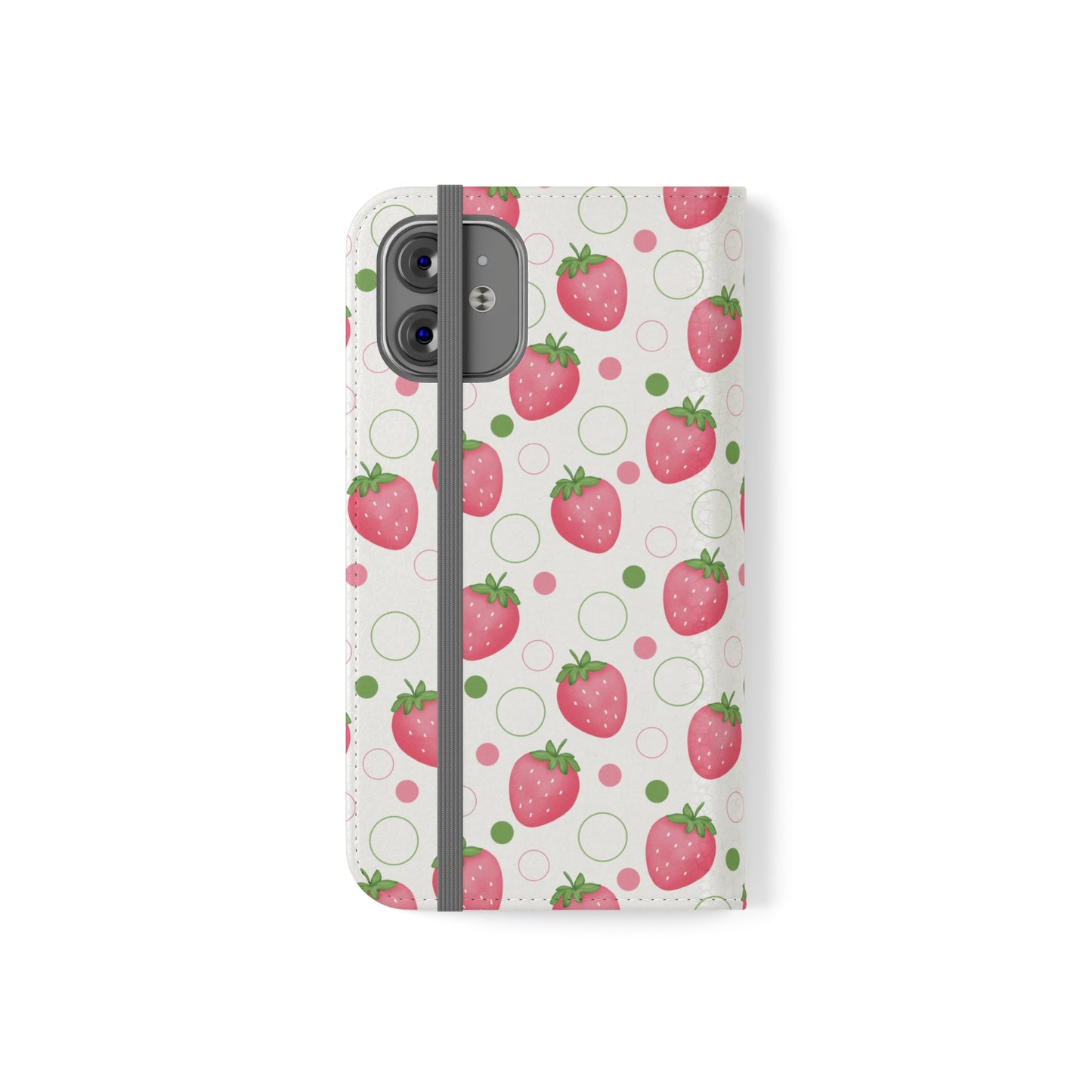 Pink Strawberry Bubbles Flip Phone Case Cover with Pockets - Phone Case - Kristine Celestine