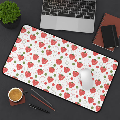 Red Strawberry Bubbles Desk Mat Fruity Red Strawberries Computer Mat