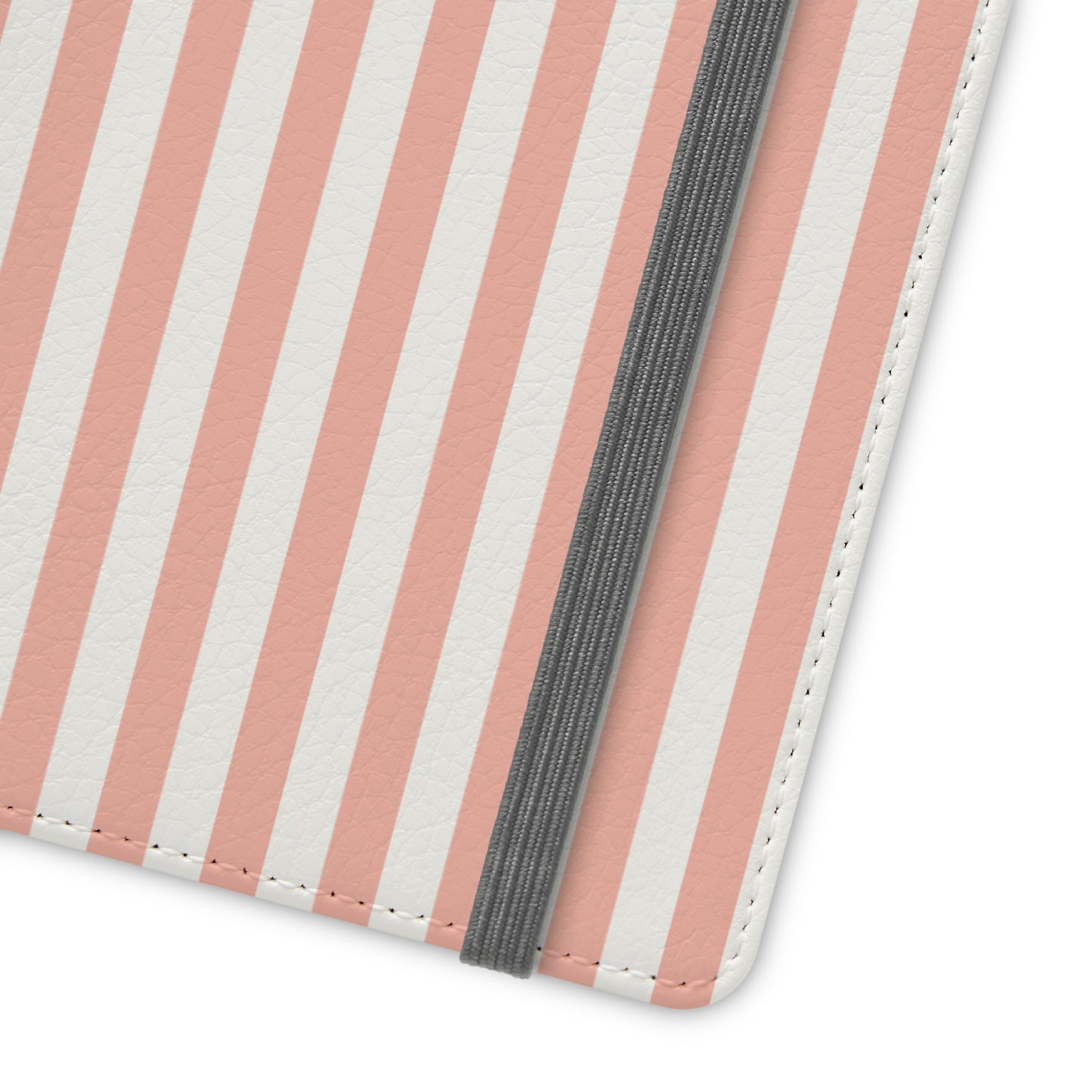 Coral Pink Stripes Flip Phone Case Cover with Pockets