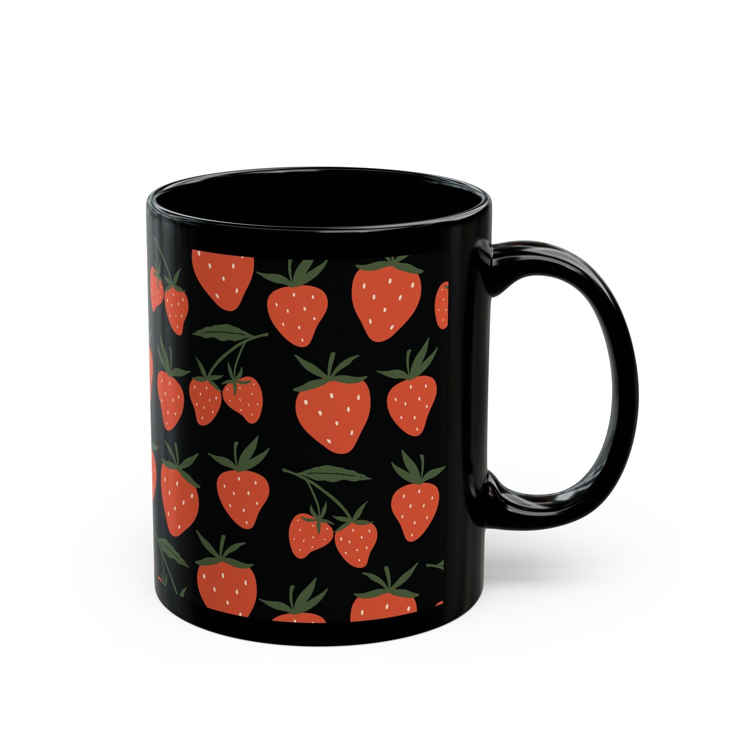 Tropical Strawberry Black Mug Cool Summer Coffee Mug Tea Cup Spring Ceramic Mug