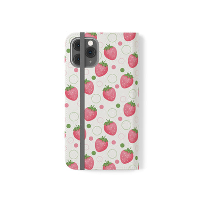 Pink Strawberry Bubbles Flip Phone Case Cover with Pockets - Phone Case - Kristine Celestine