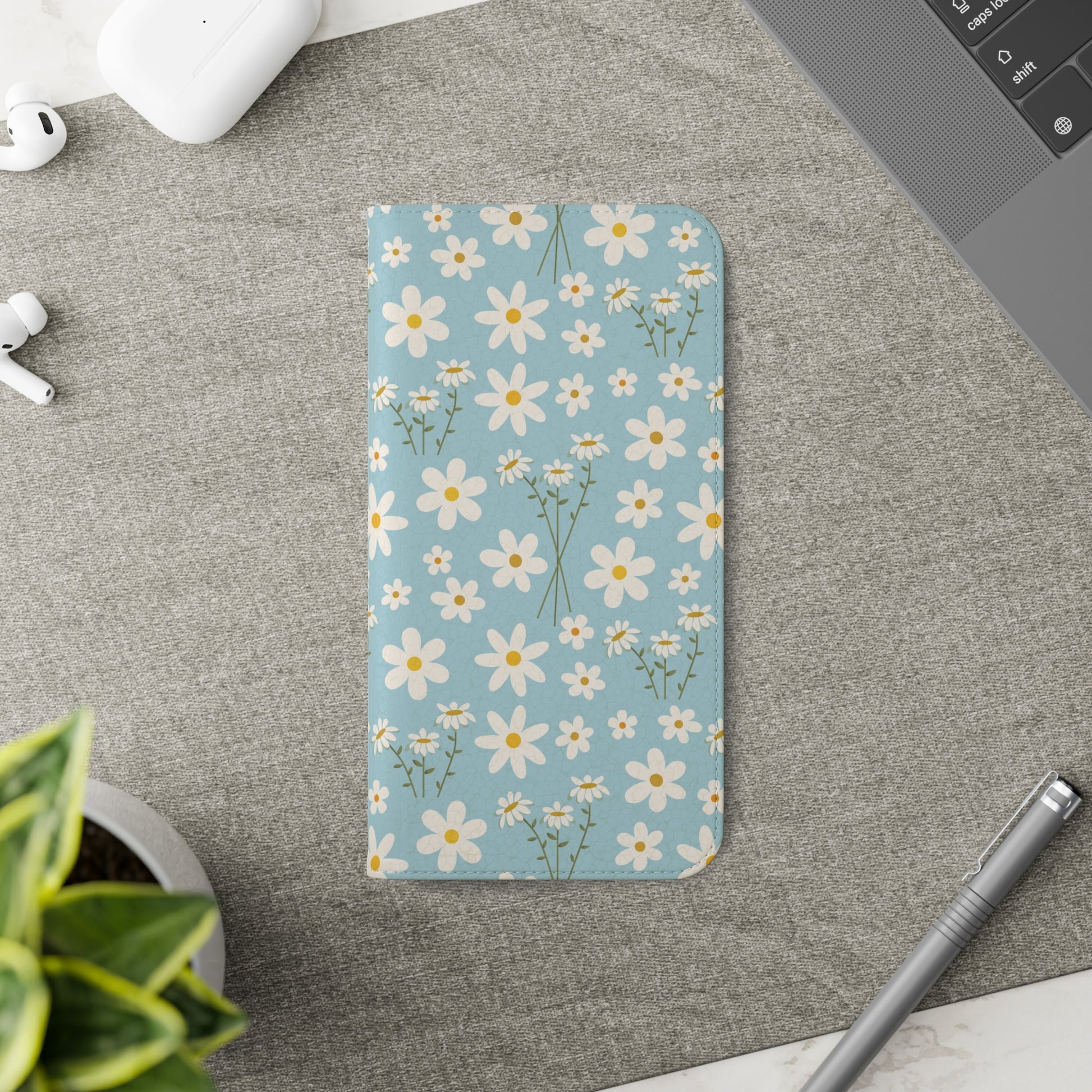 Sky Blue Daisy Flip Phone Case Cover with Pockets - Phone Case - Kristine Celestine