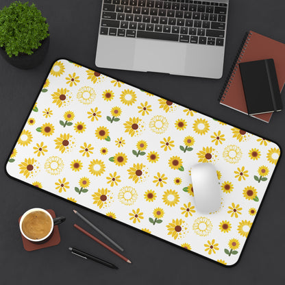 Sunflower Burst Desk Mat Summer Flower Computer Mat Yellow Floral Office Mat