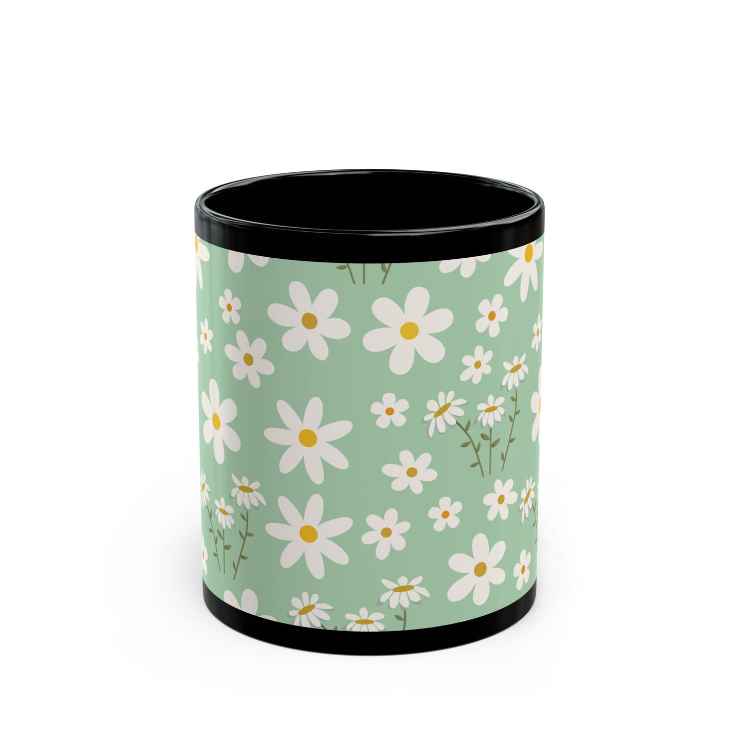 Mint Daisy Delight Black Mug Cool Summer Coffee Mug Tea Cup Spring Ceramic Mug