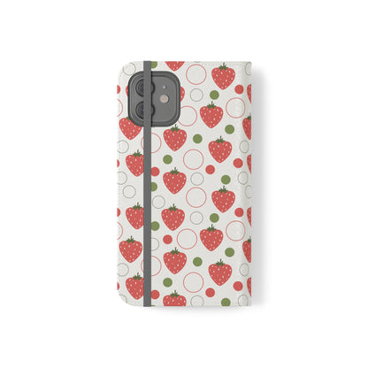 Red Strawberry Bubbles Flip Phone Case Cover with Pockets - Phone Case - Kristine Celestine