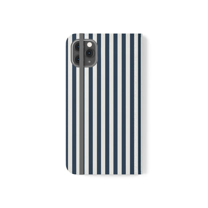 Navy Blue Stripes Flip Phone Case Cover with Pockets