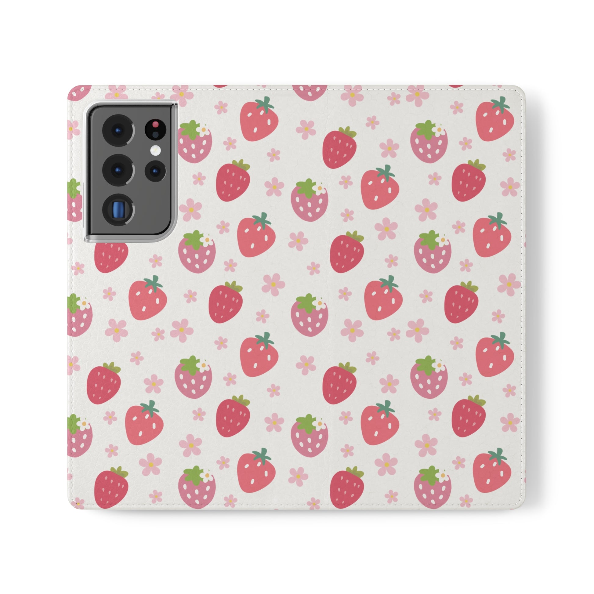 Strawberries and Daisies Flip Phone Case Cover with Pockets - Phone Case - Kristine Celestine