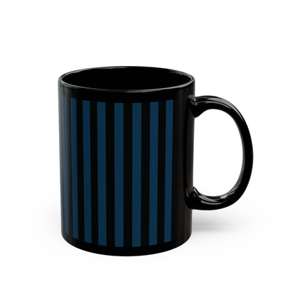 Navy Blue Stripes Black Mug Cool Summer Coffee Mug Tea Cup Spring Ceramic Mug