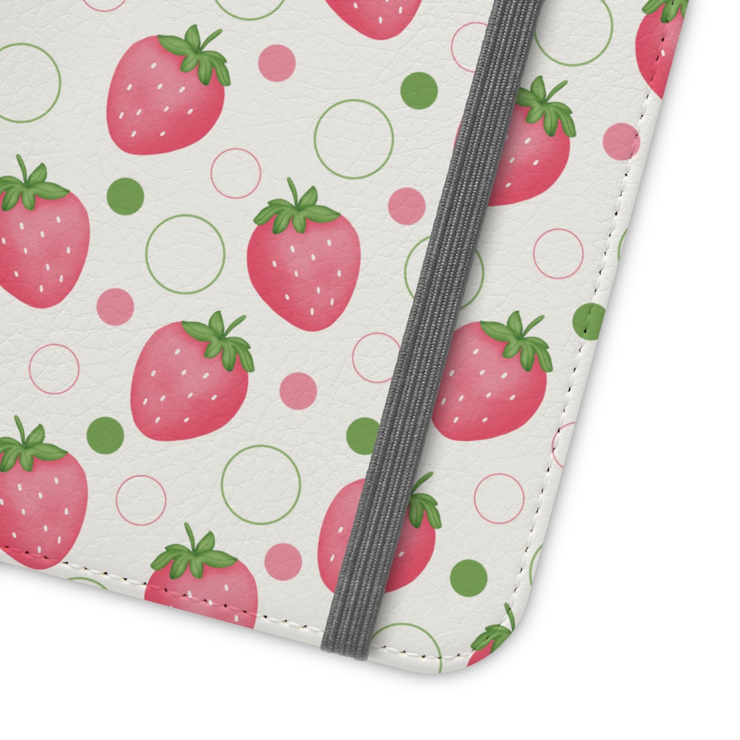 Pink Strawberry Bubbles Flip Phone Case Cover with Pockets