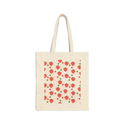 Red Strawberry Bubbles Cotton Canvas Tote Bag - Bags - Kristine Celestine