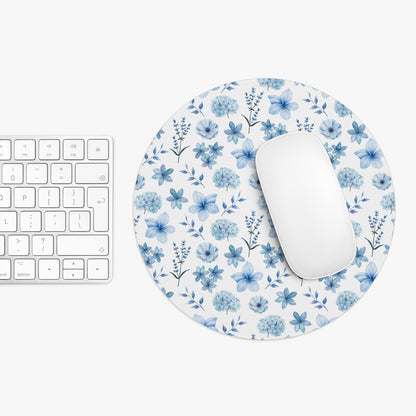 Snowy Blue Flowers Mousepad Winter Blue Wildflower Desk Mat Spring Floral Office Mat