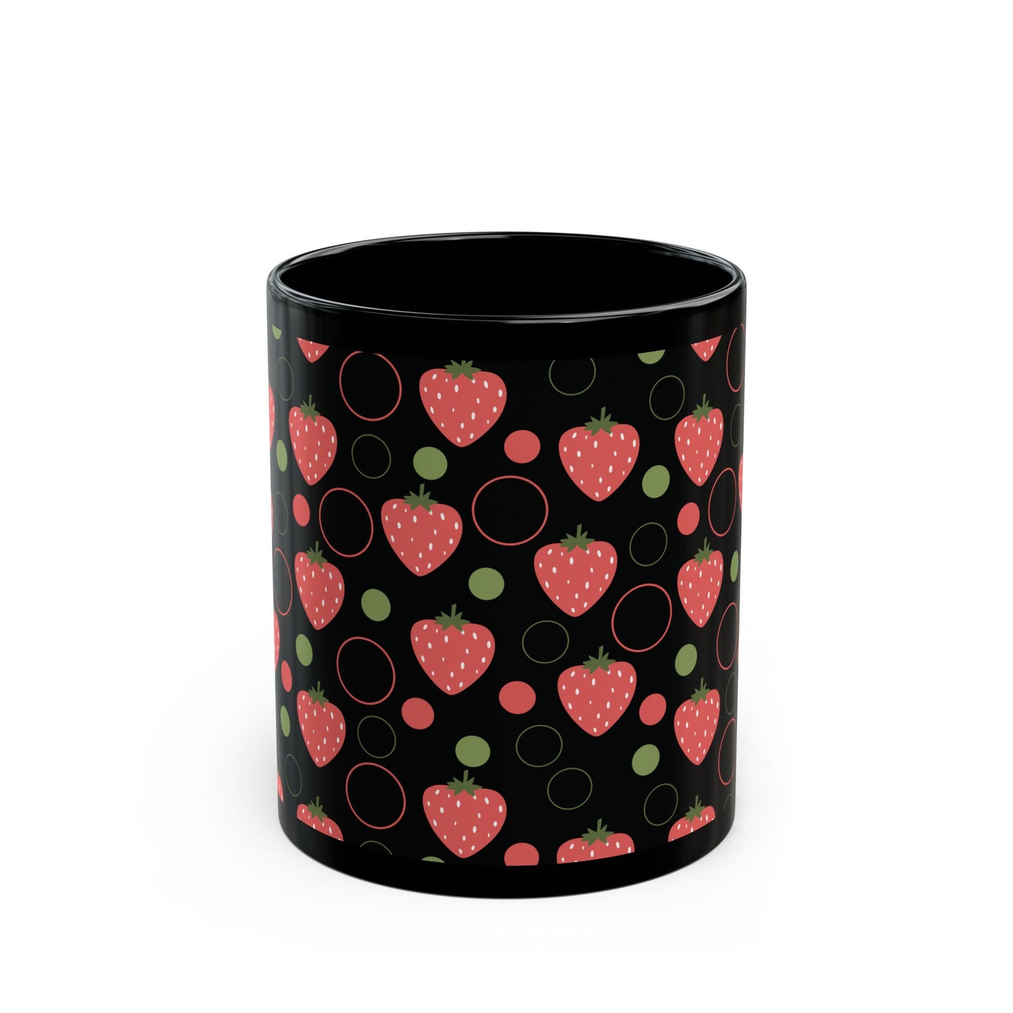 Red Strawberry Bubbles Black Mug Cool Summer Coffee Mug Tea Cup Spring Ceramic Mug