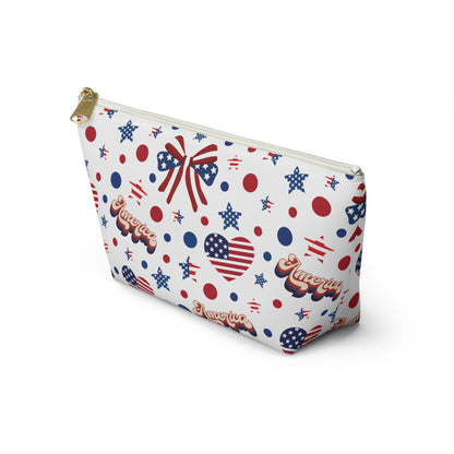 America's Sweetheart and Bows Accessory Pouch with T-bottom Pouch for Makeup Small Bag for School Supplies Cute Summer Zipper Pouch