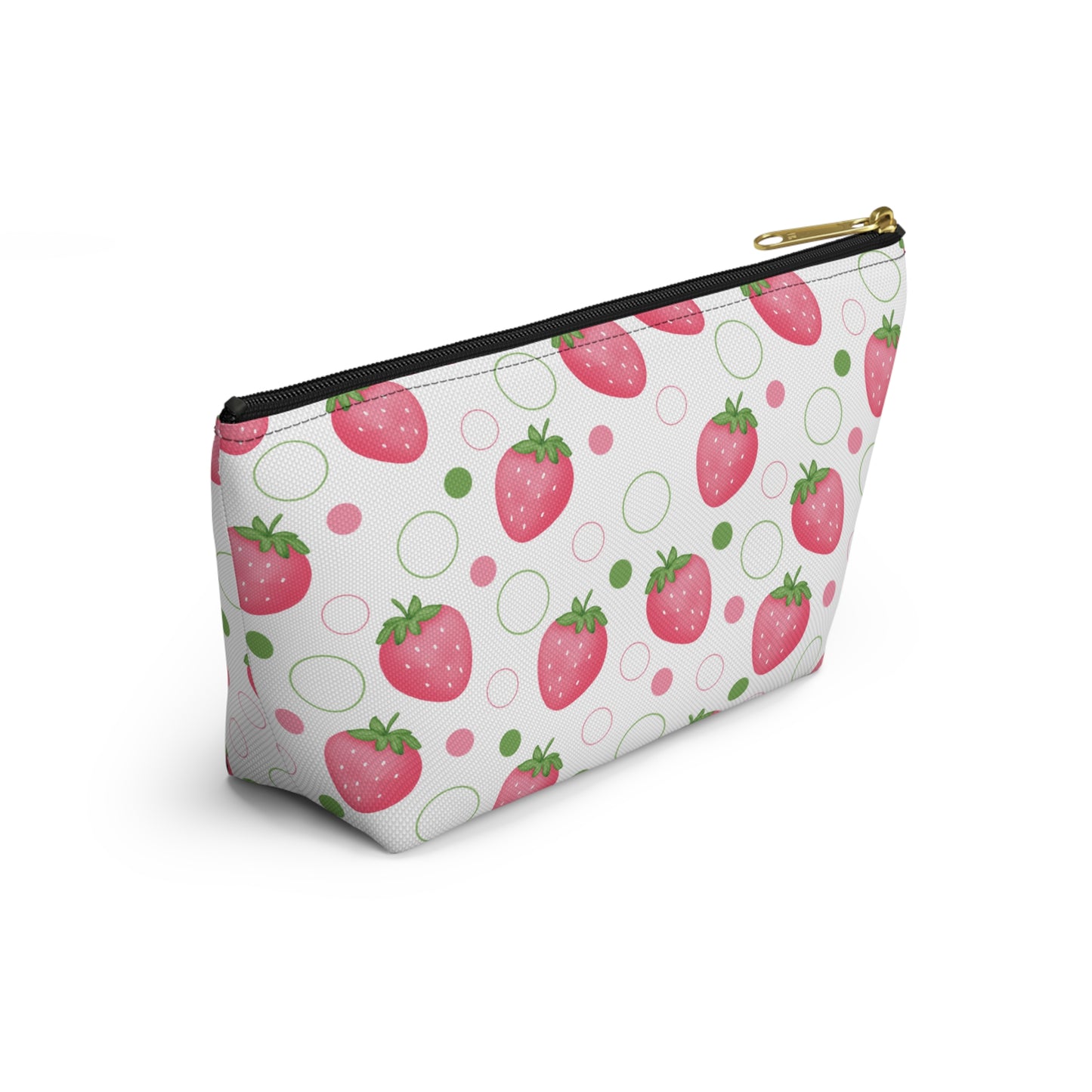 Pink Strawberry Bubbles Accessory Pouch with T-bottom Coquette Strawberries Pouch for Makeup Small Bag for School Supplies Cute Summer Zipper Pouch