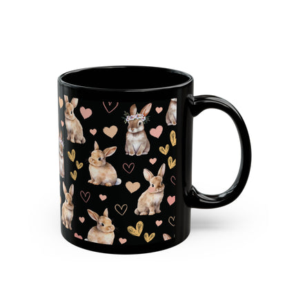 Bunny Love Black Mug Cool Summer Coffee Mug Tea Cup Spring Ceramic Mug