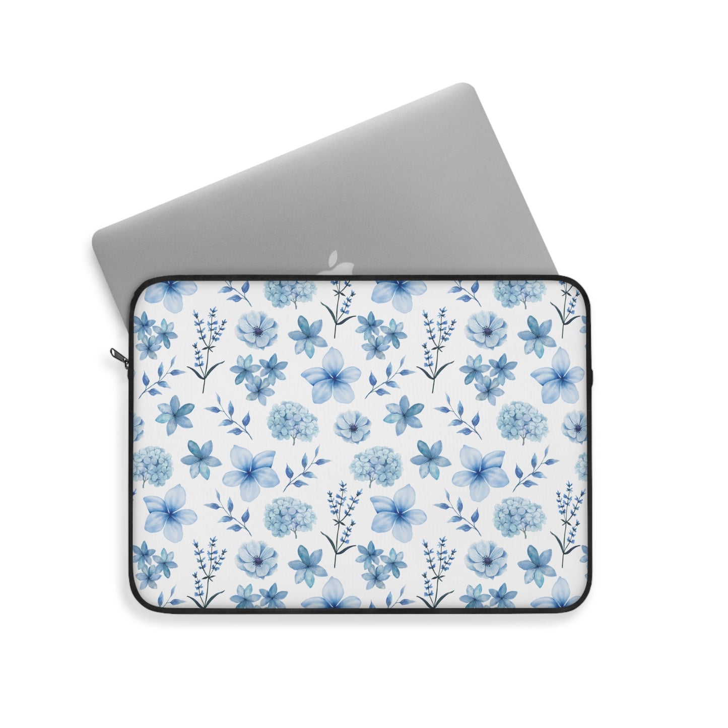 Snowy Blue Flowers Laptop Sleeve Cute Blue Floral Laptop Pouch Winter Laptop Bag Laptop Case Spring Flowers Laptop Protector Cute Tablet Sleeve Pretty Tablet Case Adorable Tablet Pouch