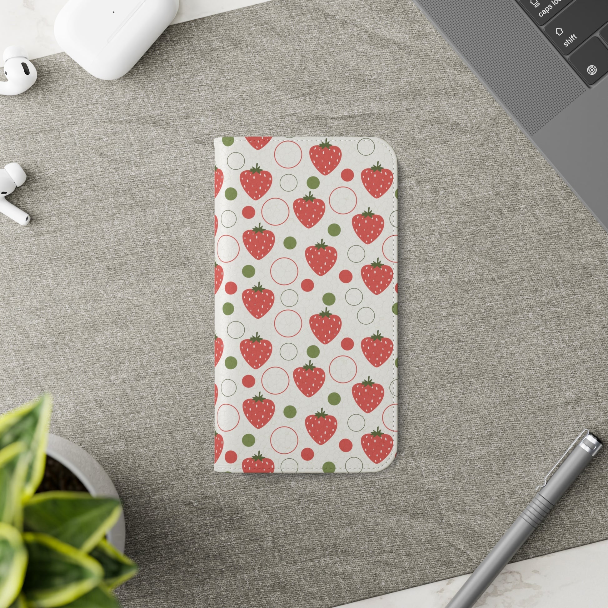 Red Strawberry Bubbles Flip Phone Case Cover with Pockets - Phone Case - Kristine Celestine