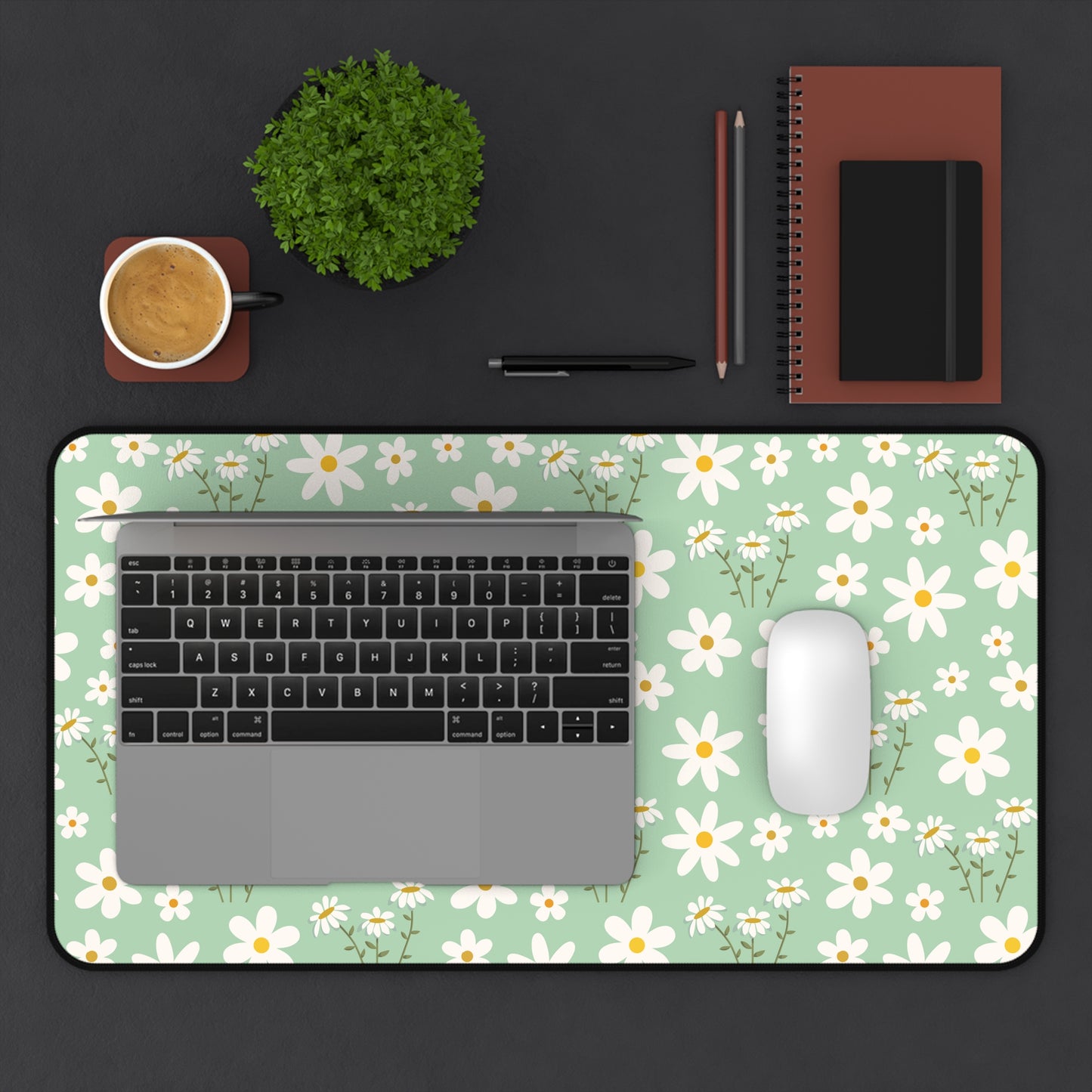 Mint Daisy Delight Desk Mat Floral Spring Sage Green Computer Mat Pistachio Green Daisies Office Mat