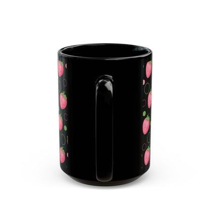 Pink Strawberry Black Mug Cool Summer Coffee Mug Tea Cup Spring Ceramic Mug