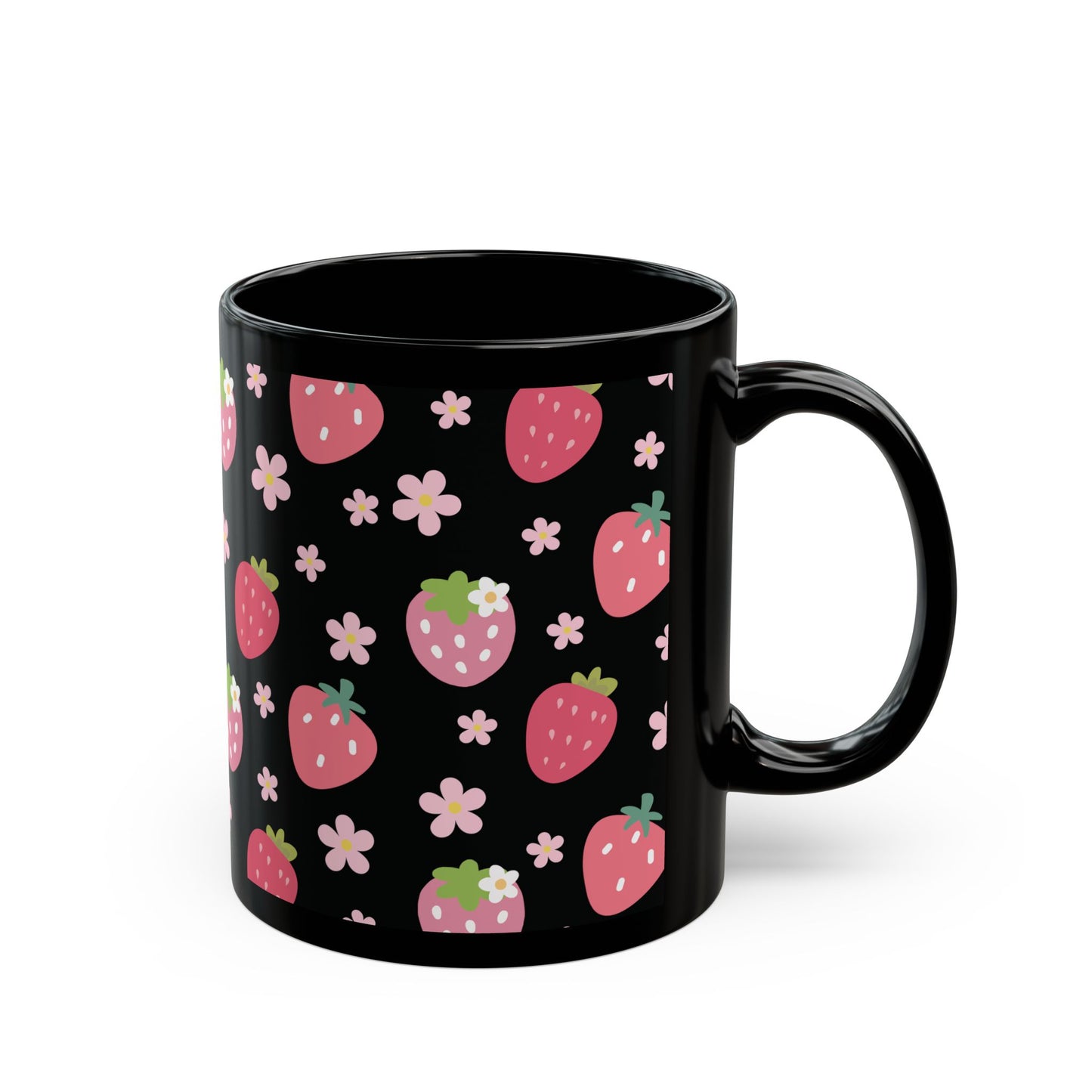 Strawberries and Daisies Black Mug