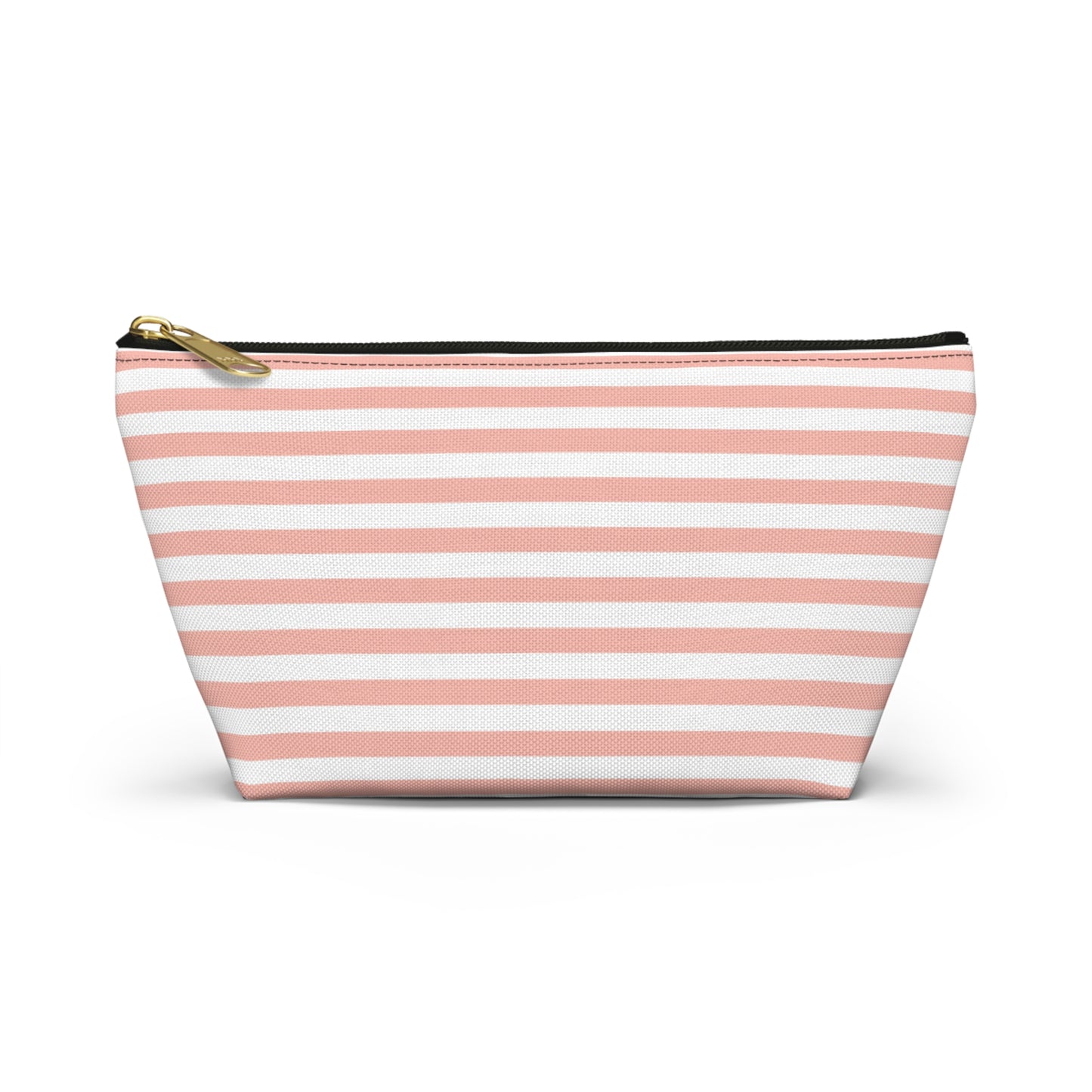 Pretty Coral Pink Stripes Accessory Pouch with T-bottom Classic Pink and White Pouch for Makeup Small Bag for School Supplies Striped Zipper Pouch